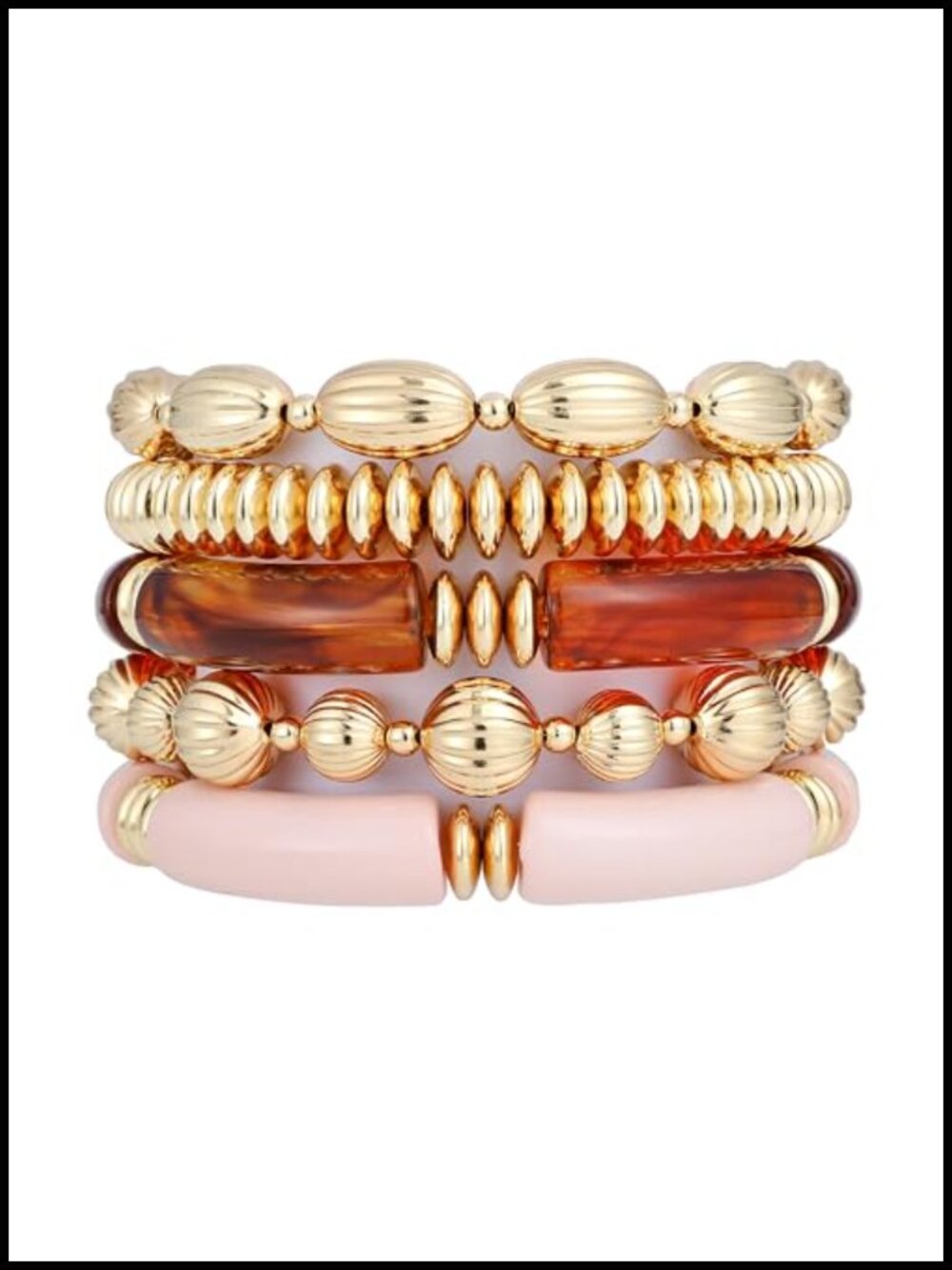Chunky Stackable Bangle Bracelets Gold Resin Beads Stretch Gift Set